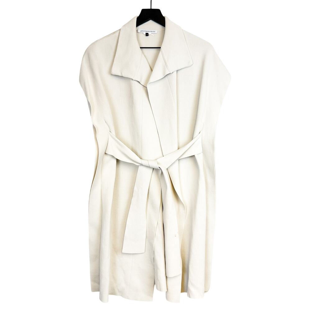 Adolfo Dominguez Sleeveless Trench Vest Knit Belted Ivory FLAWS - S